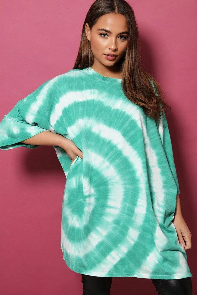 Green Circle Tie-Dye Lazy Fit Tunic Dress