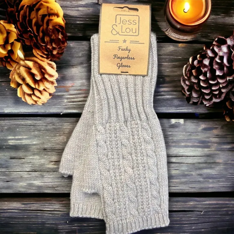 Grey Cosy Cable Knit Fingerless Gloves