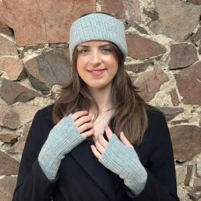 Grey Wool Knitted Headwarmer & Fingerless Gloves Set