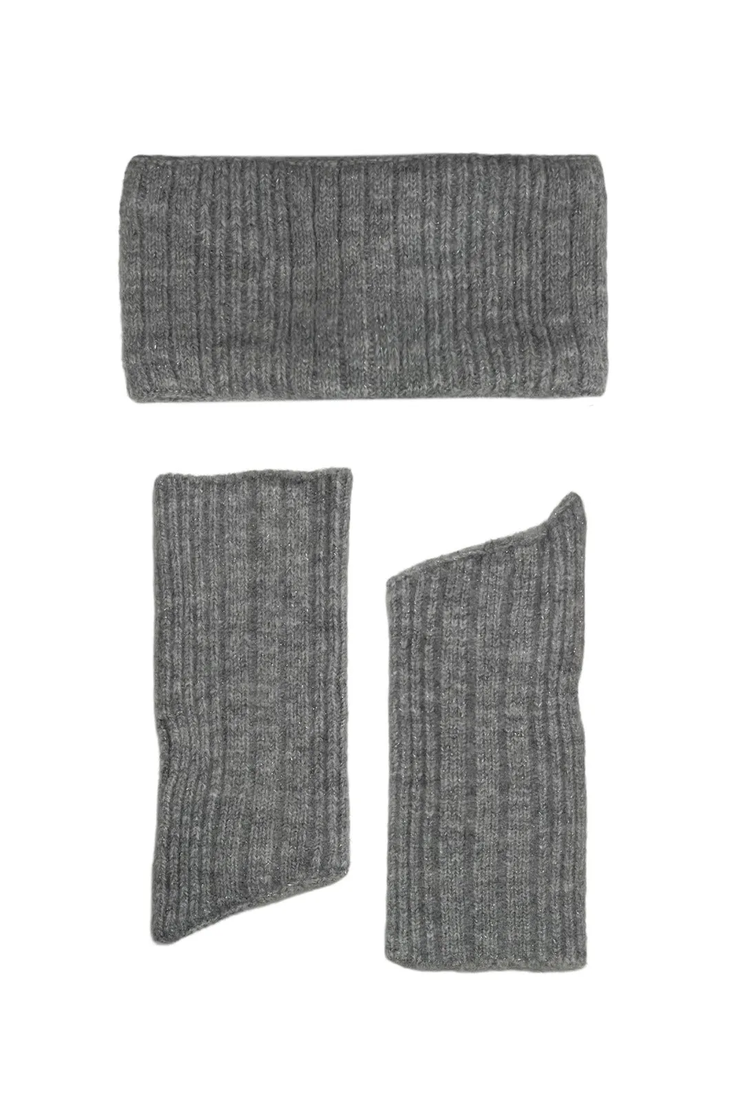 Grey Wool Knitted Headwarmer & Fingerless Gloves Set