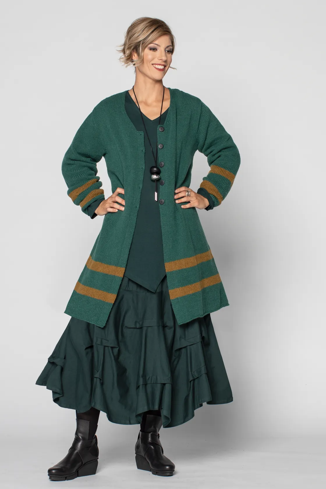 GRIZAS Stripe Cardigan in Ocha/Emerald