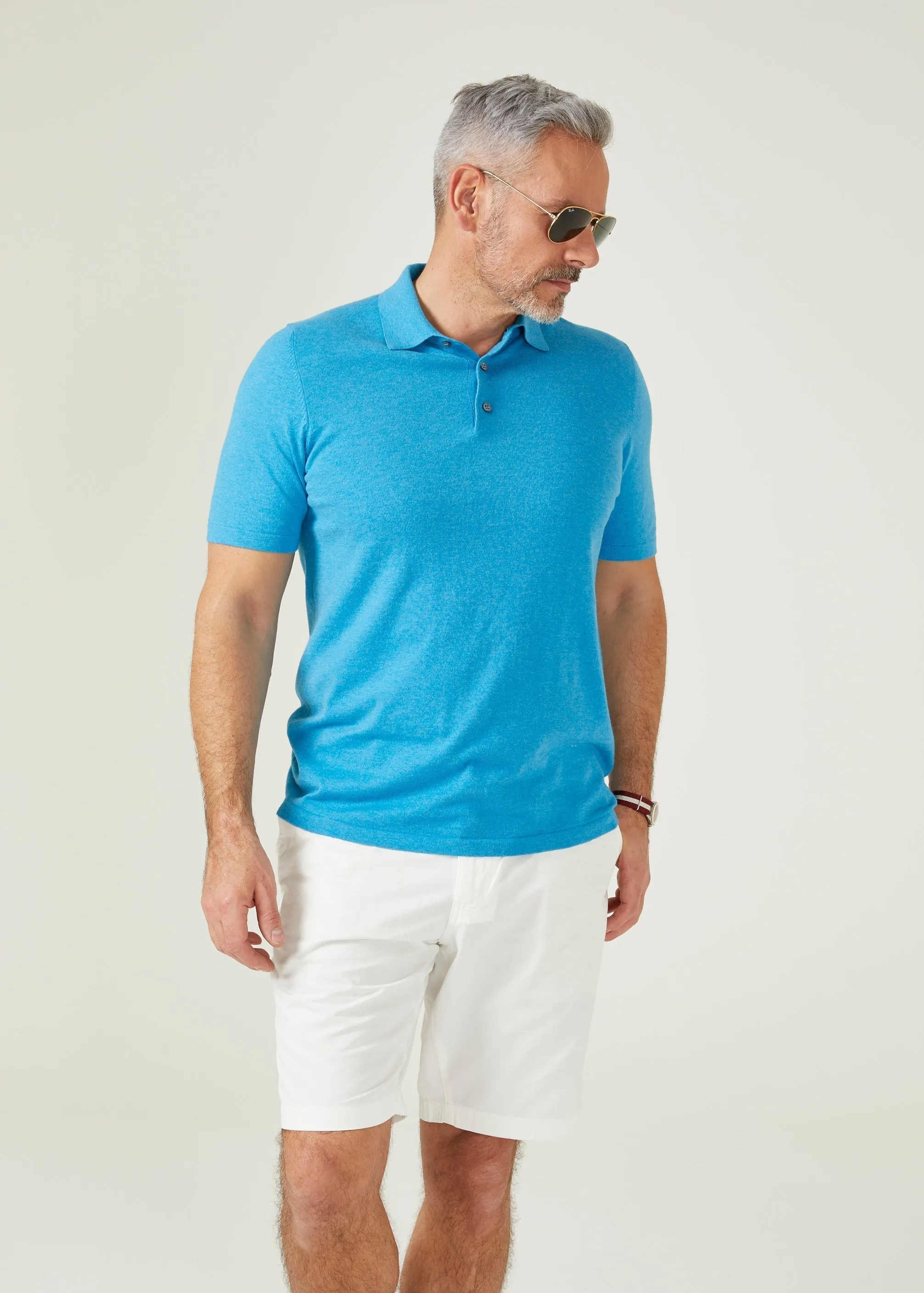 Halstead Luxury Cotton Polo Shirt In Malibu