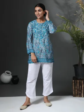 Hand embroidery Chikankari Tunic- Sky Blue