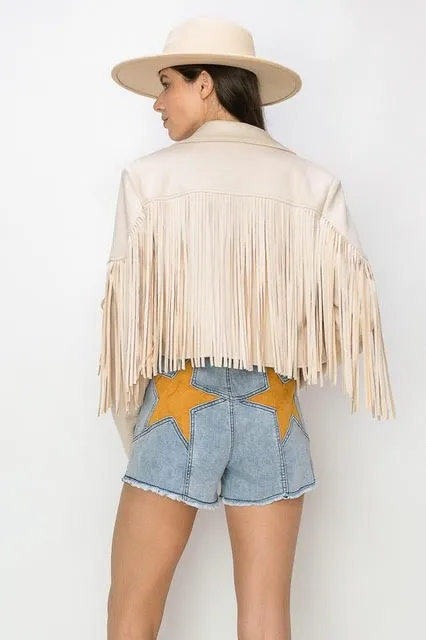 Heartbreaker Faux Suede Fringe Crop Jacket - Ivory