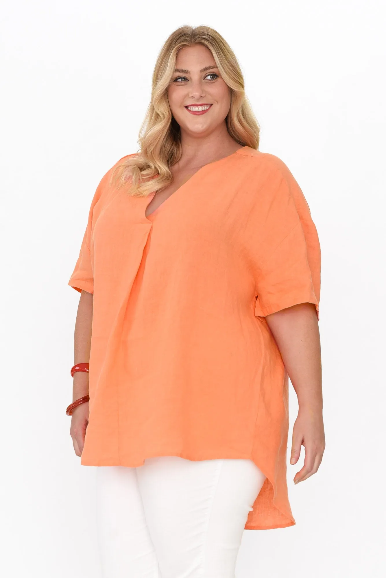 Holland Orange Linen V Neck Tunic