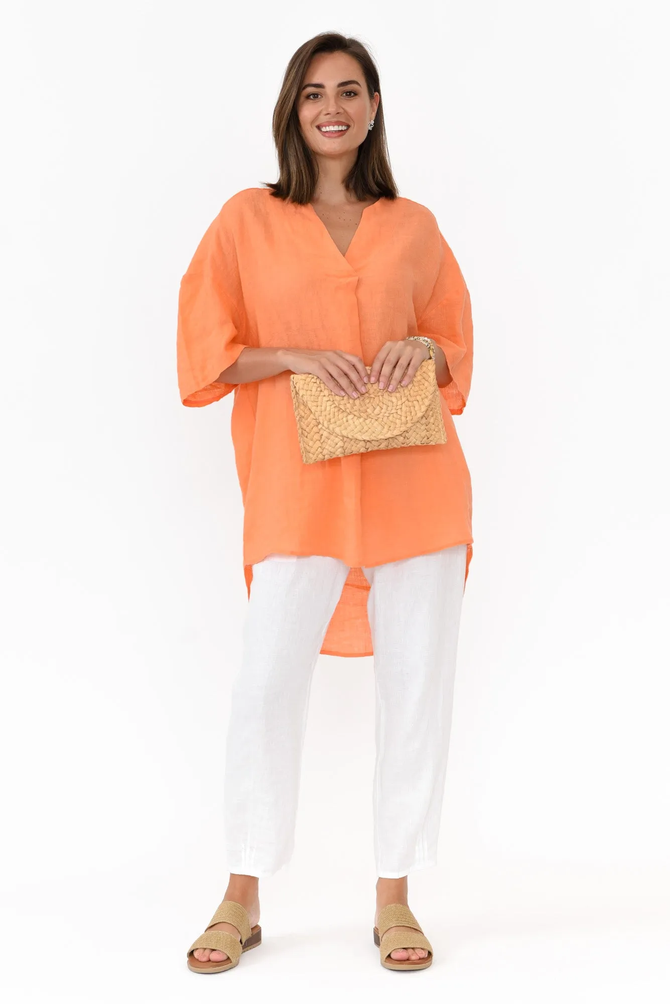 Holland Orange Linen V Neck Tunic