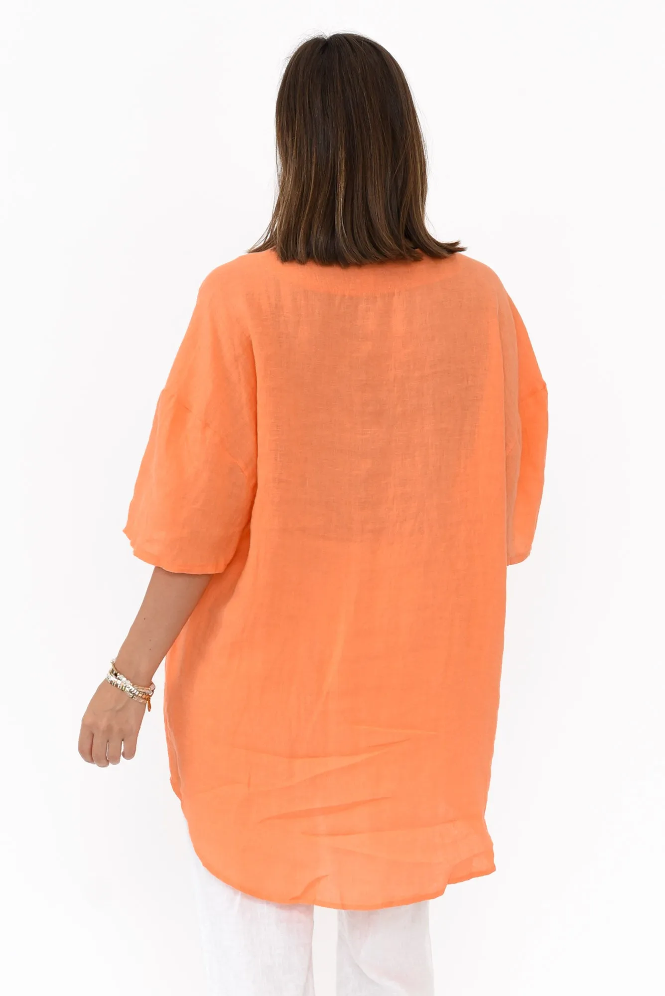 Holland Orange Linen V Neck Tunic