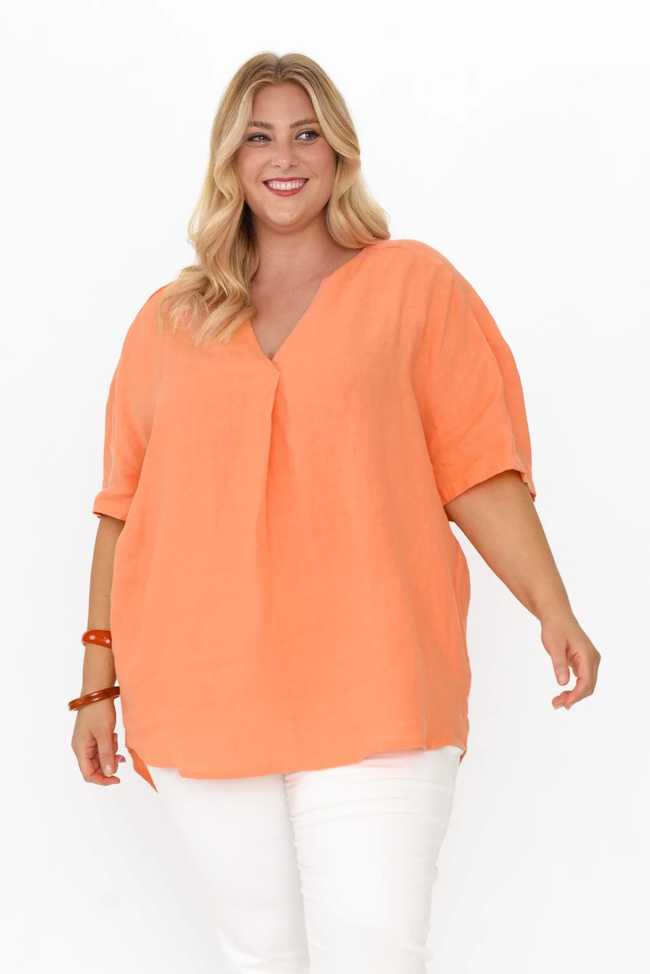 Holland Orange Linen V Neck Tunic