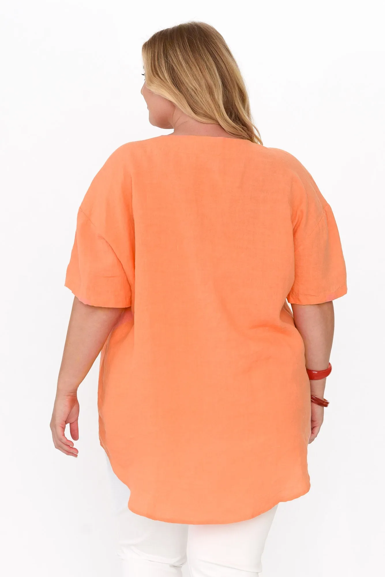 Holland Orange Linen V Neck Tunic