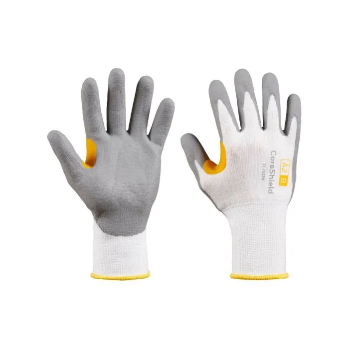 Honeywell 22-7513W/8M CoreShield A2/B Coated Cut Resistant Gloves, HPPE White Liner, Nitrile Micro-Foam Grey Coating, 13 gauge, Size 8 - Medium, Bag of 10