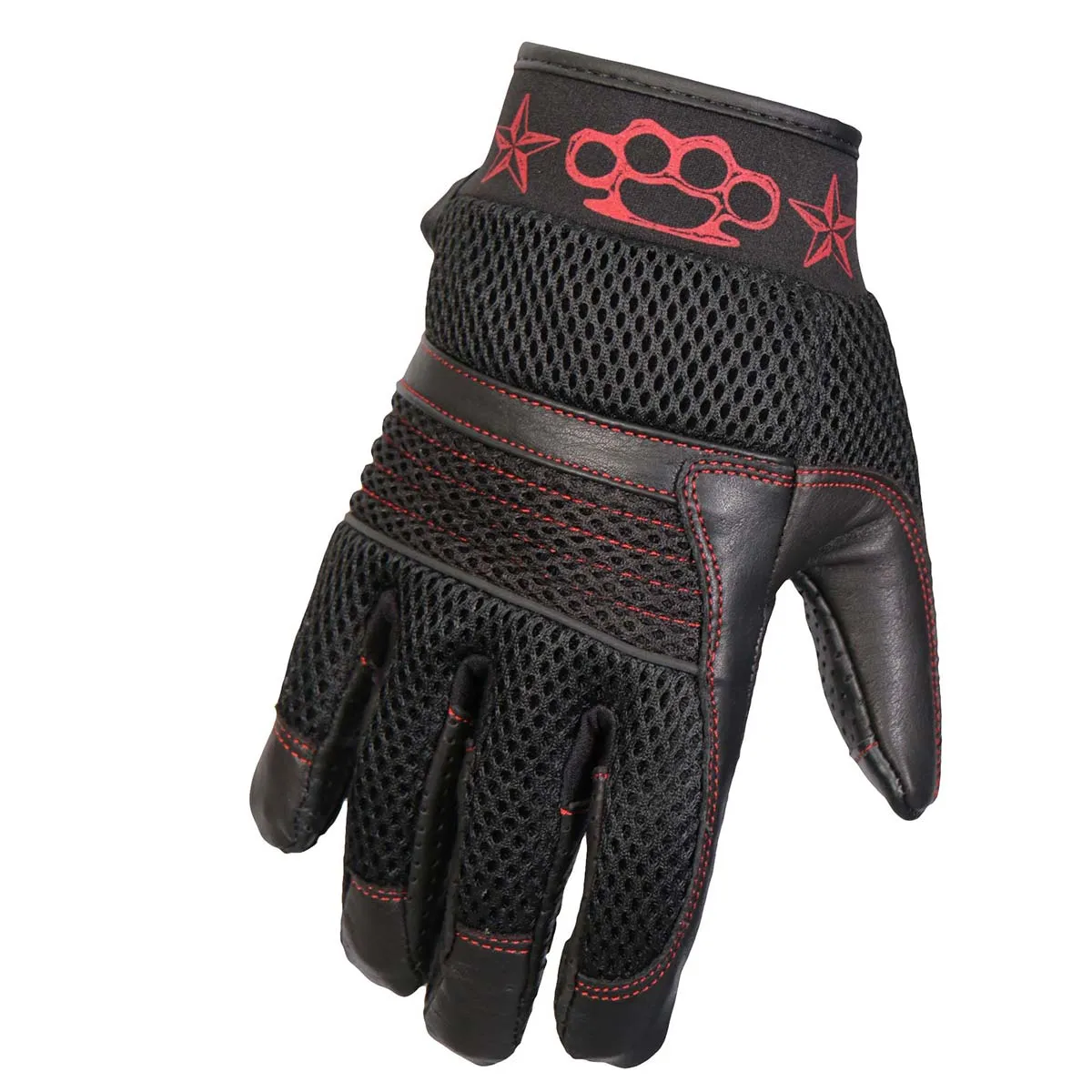 Hot Leathers GVM1302 Uni-Sex Black 'Brass Knuckles' Leather and Mesh