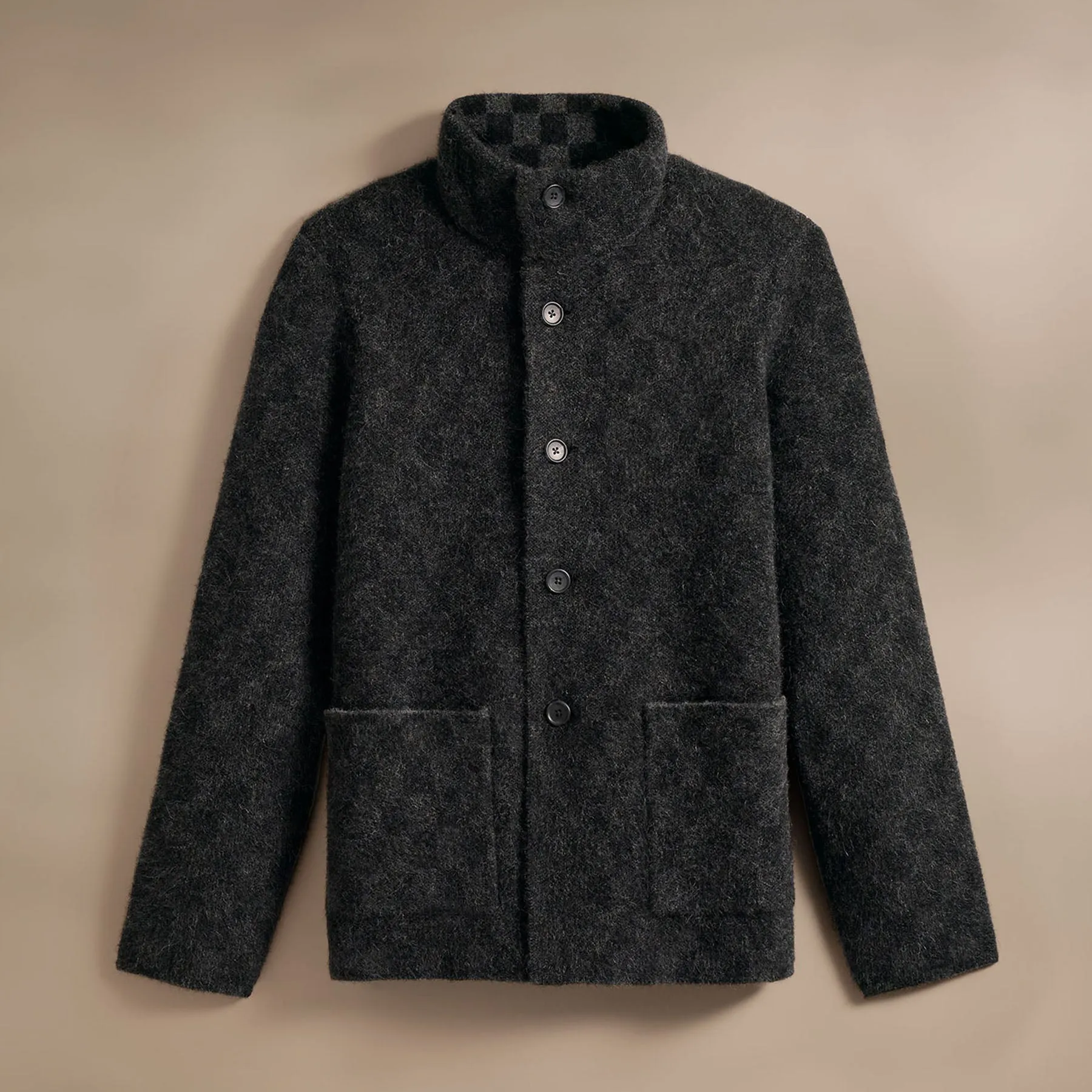 Interior Checkerboard Knit Car Coat - Black/Anthracite