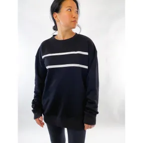 Jada Tunic Black Sweatshirt - Drop Shoulder & White Stripes