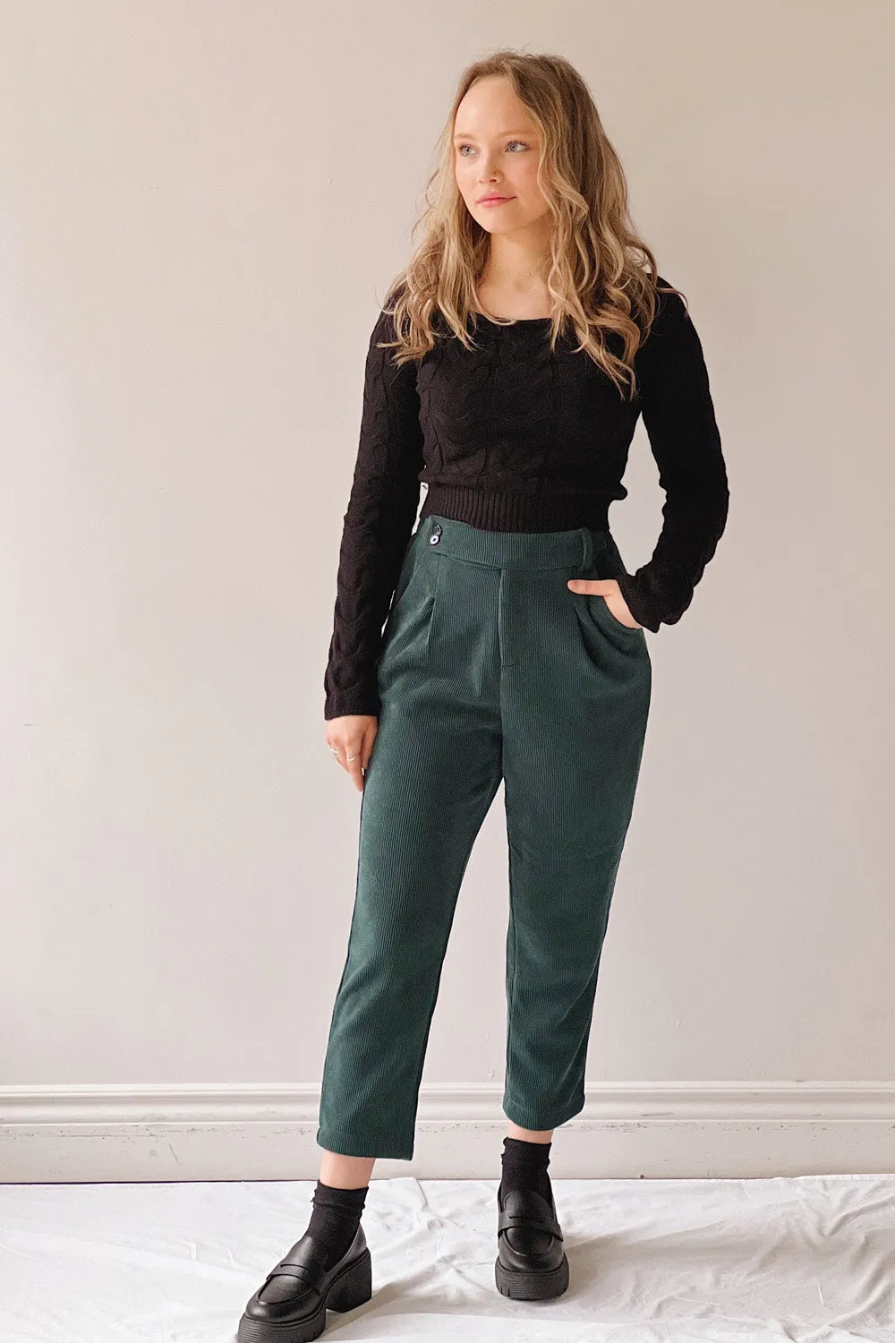 Jakarta Green | Corduroy High-Waisted Pants