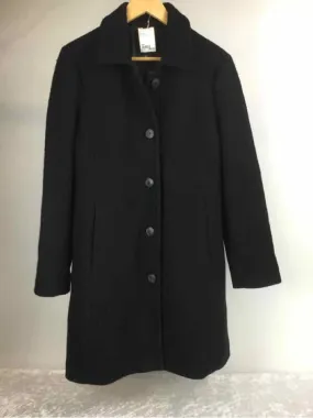 Lands End Size 12P Black Wool Blend button front Knee Length Coat