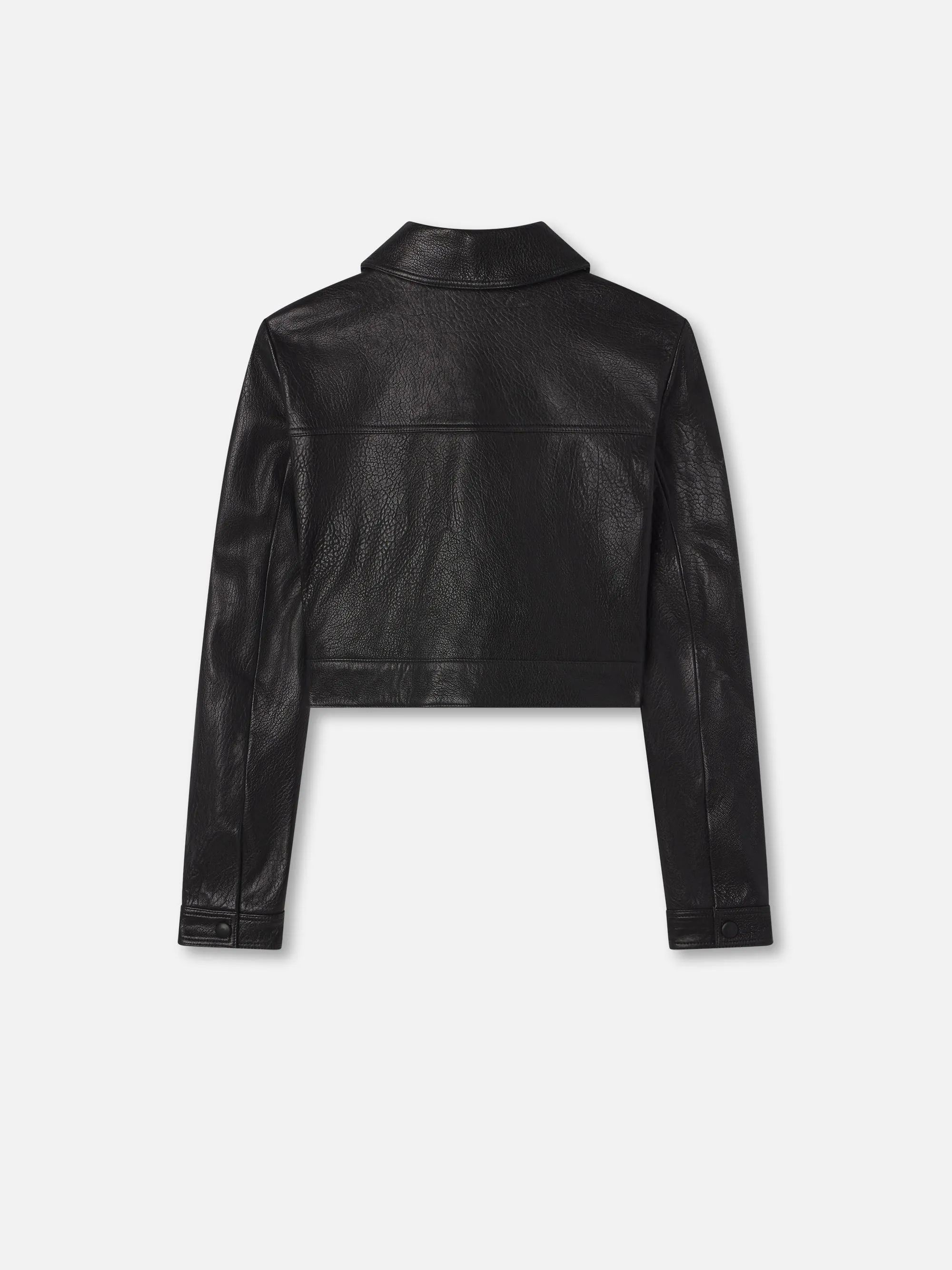 Leather Button Front Jacket -- Black