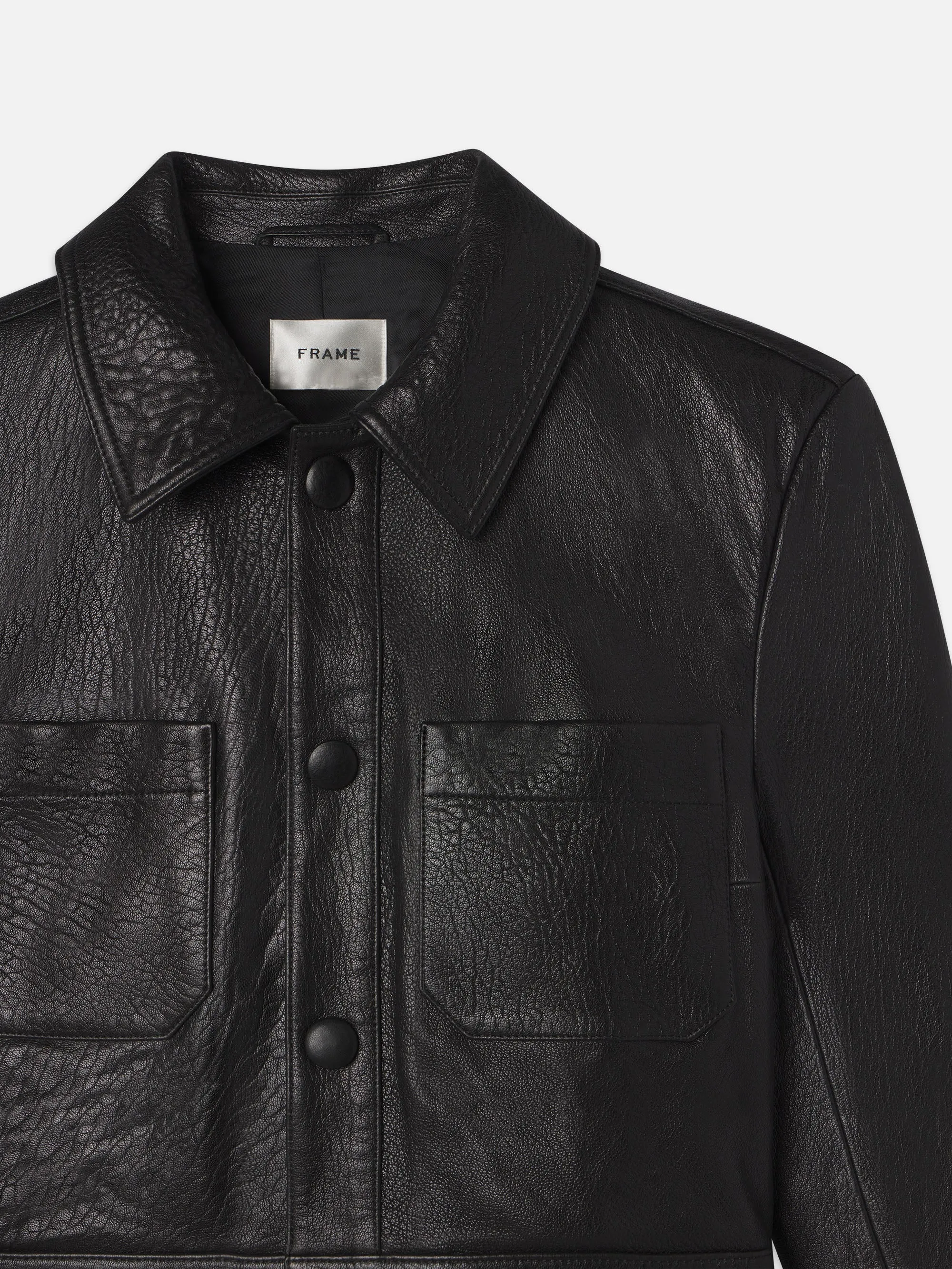 Leather Button Front Jacket -- Black