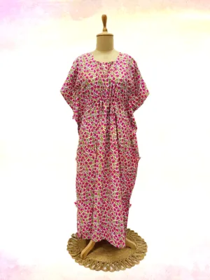 Light Pink & Pink Floral Print Kaftan