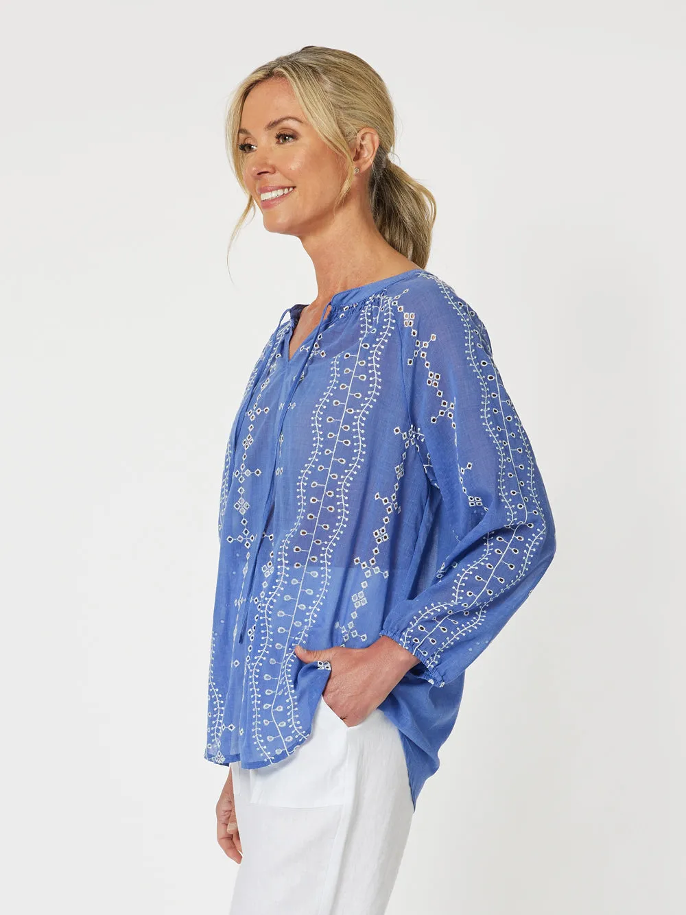 Lizzy Embroidered Tunic - Cornflower