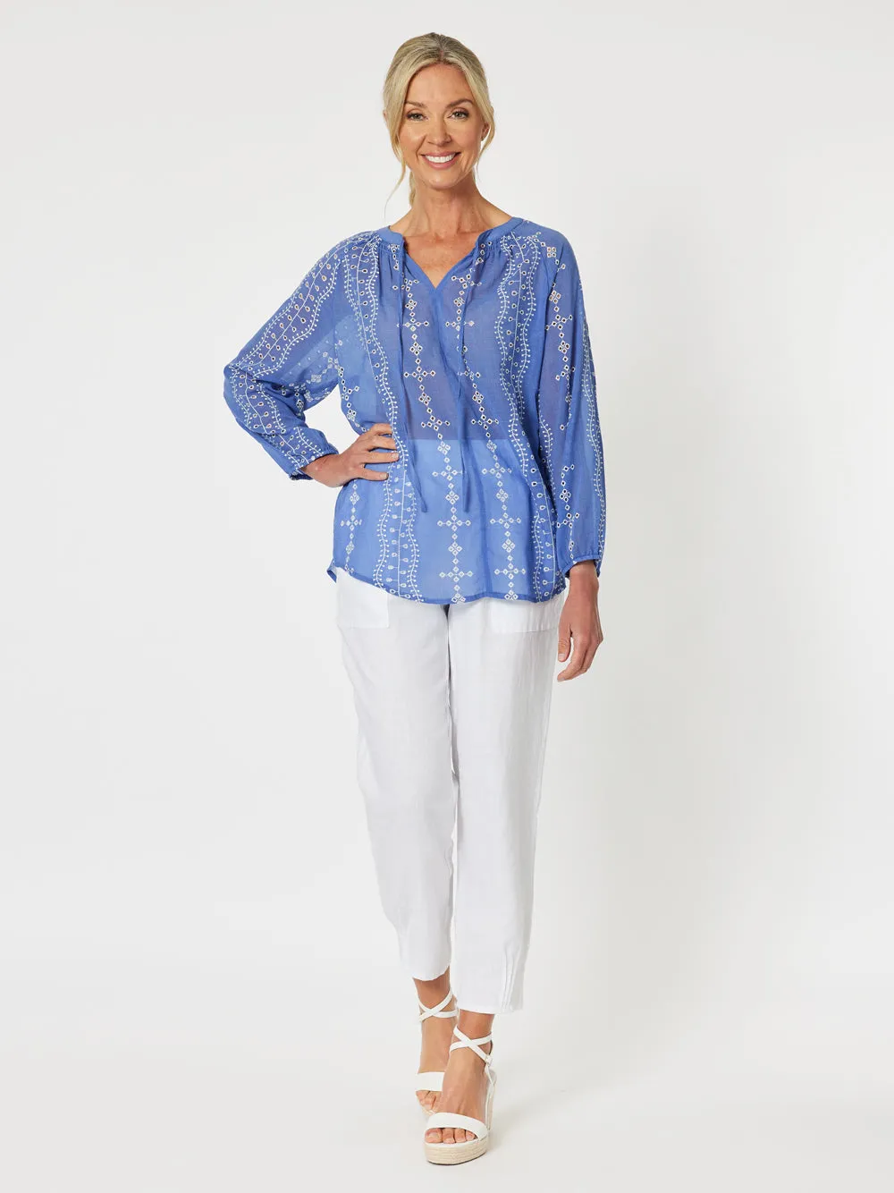 Lizzy Embroidered Tunic - Cornflower