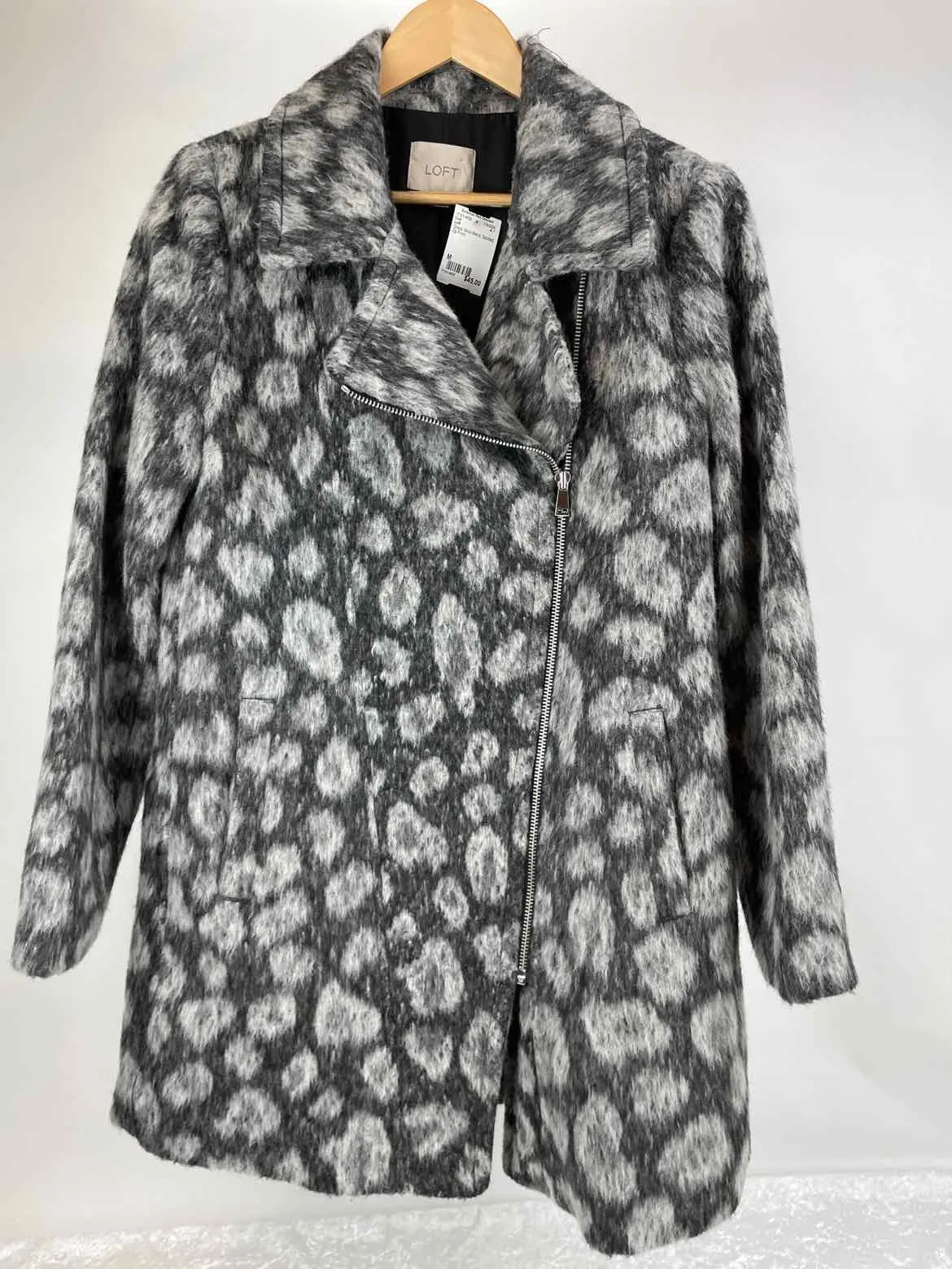 Loft Size M Grays Wool Blend Spotted Zip Front Coat