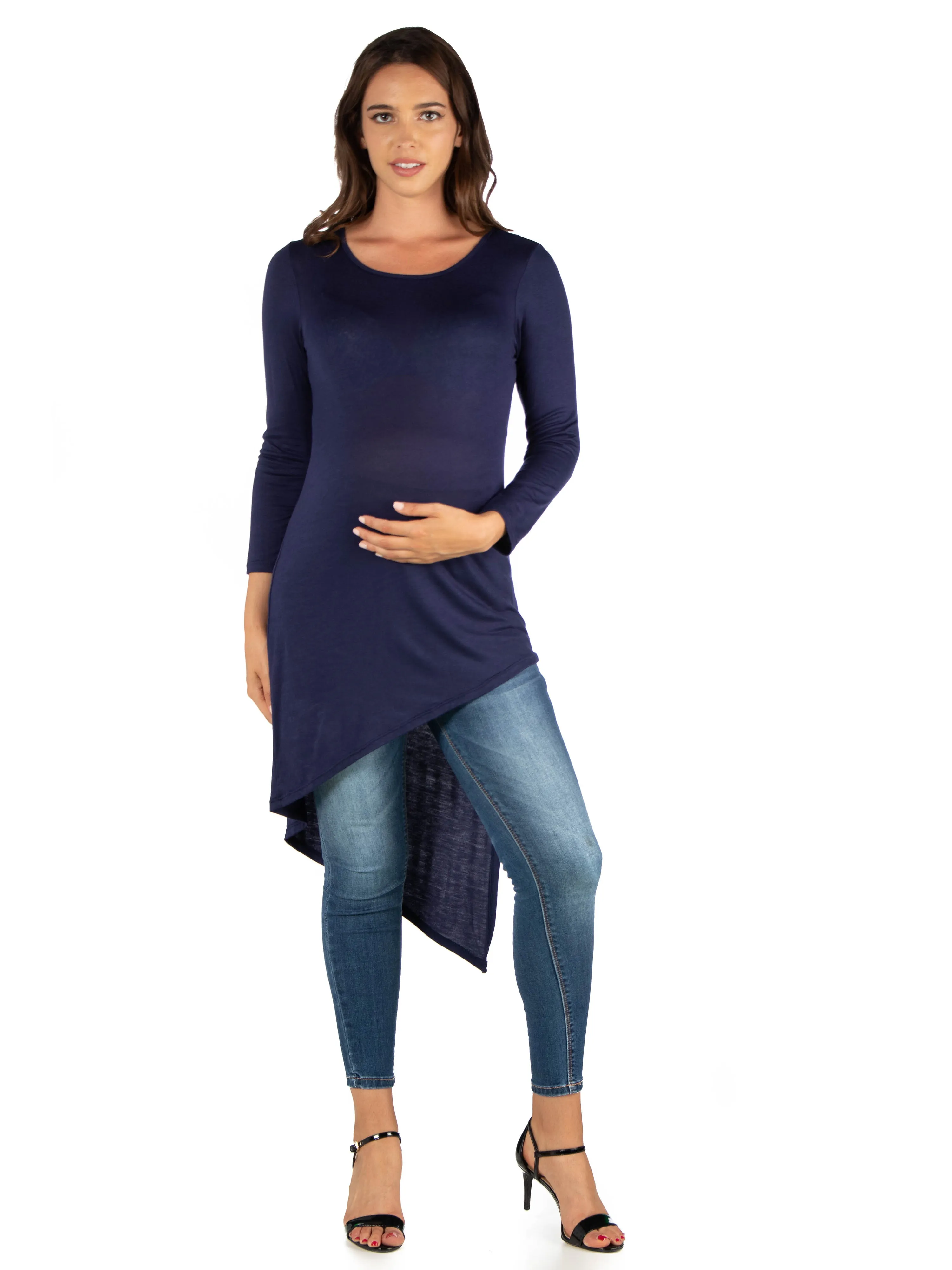 Long Sleeve  Asymmetrical Maternity Tunic Top