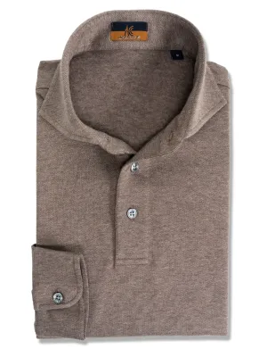 Long Sleeve Khaki "Cashco" Polo Shirt - Davis Fit (Slim)