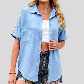 Loose half-sleeve women's denim shirt