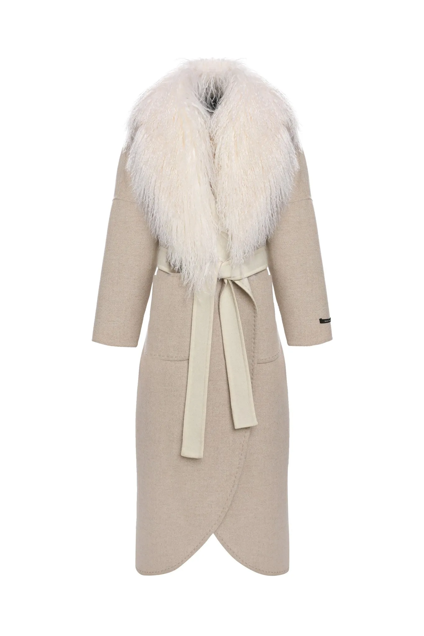 Loro Piana Cashmere & Wool Coat with Select Mongolian Shearling Lamb Collar, Belt