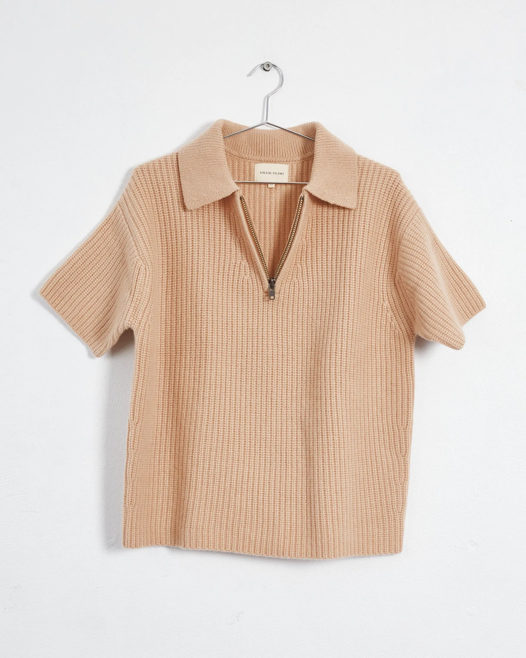 Loulou Studio 'rusinga' chunky cashmere polo top, beige, 6-10