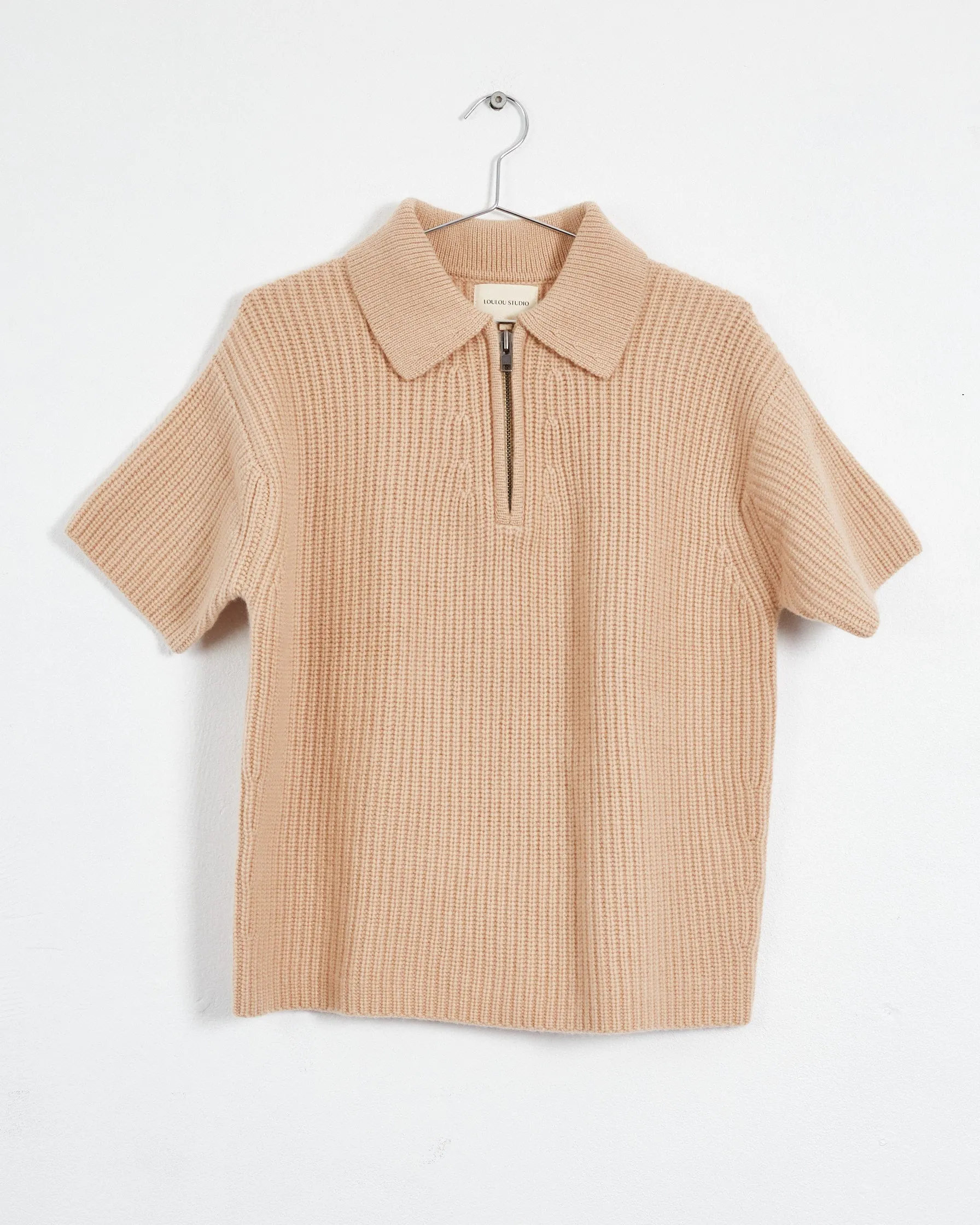 Loulou Studio 'rusinga' chunky cashmere polo top, beige, 6-10