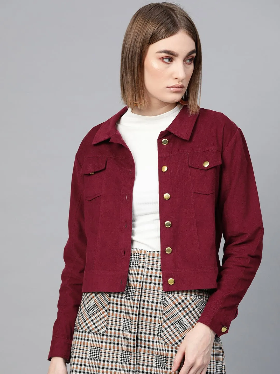 Maroon Corduroy Bomber Jacket