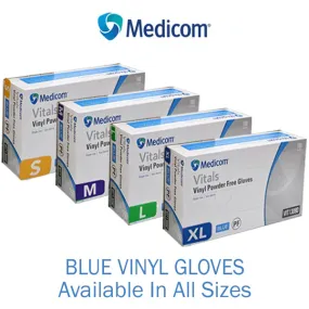 Medicom Vitals Vinyl Gloves Blue Powder Free