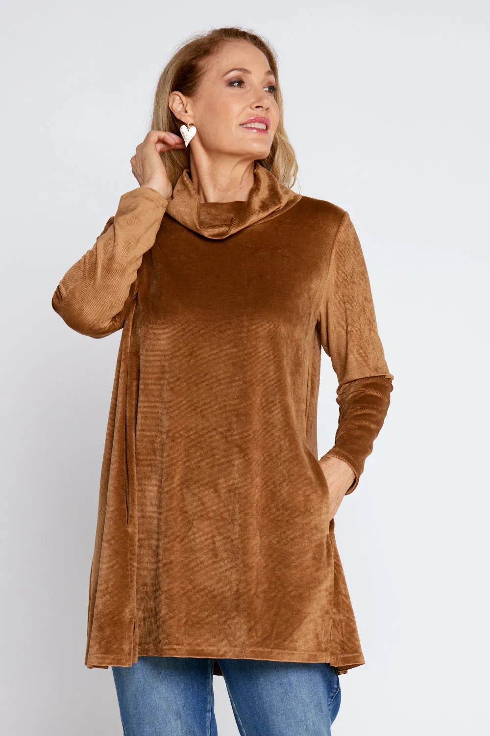 Melanie Velour Tunic - Camel