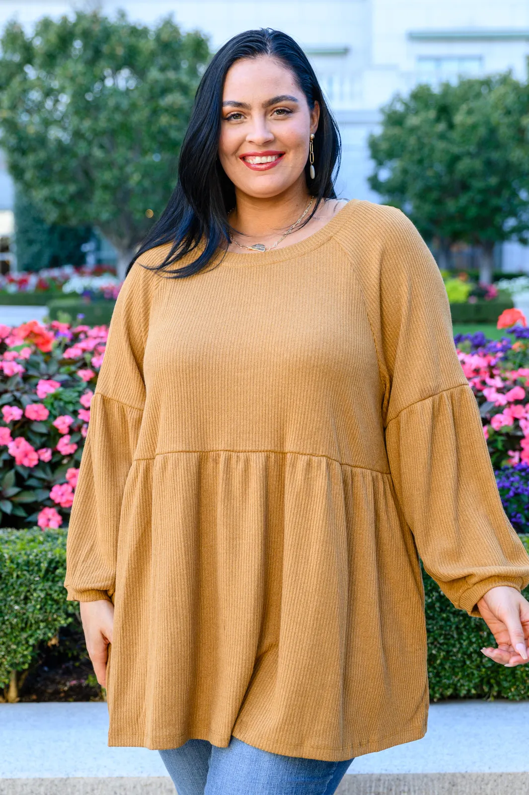 Melrose Ribbed Knit Raglan Tunic In Mustard