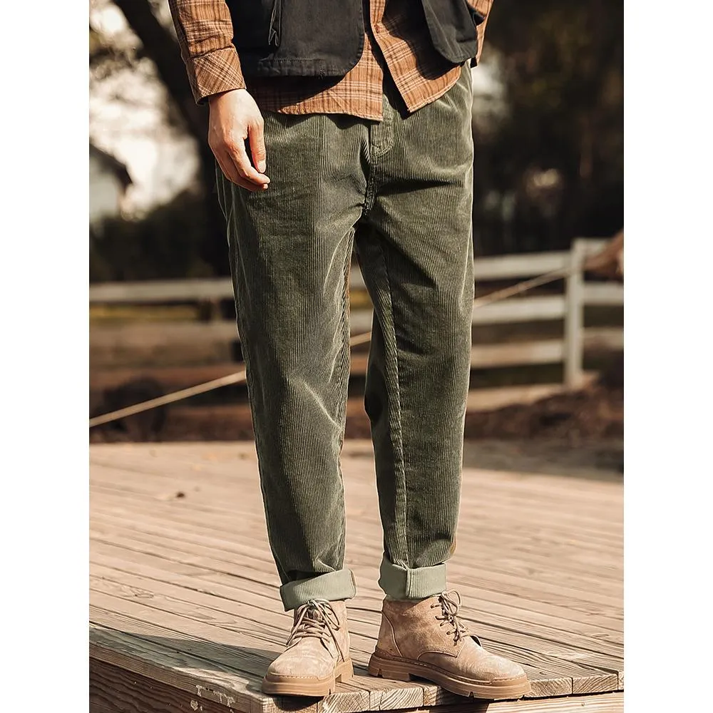 Men American Retro Casual Corduroy Drape Straight Pants