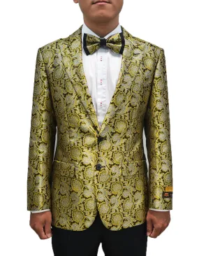 Mens Geometric Floral Dinner Jacket Blazer in Bronze