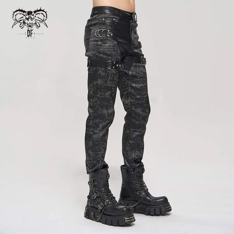 Men's Gothic Faux Leather Splice Multi-pocket Pants