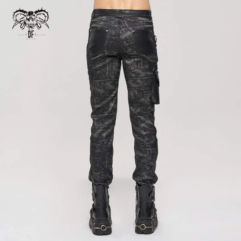 Men's Gothic Faux Leather Splice Multi-pocket Pants