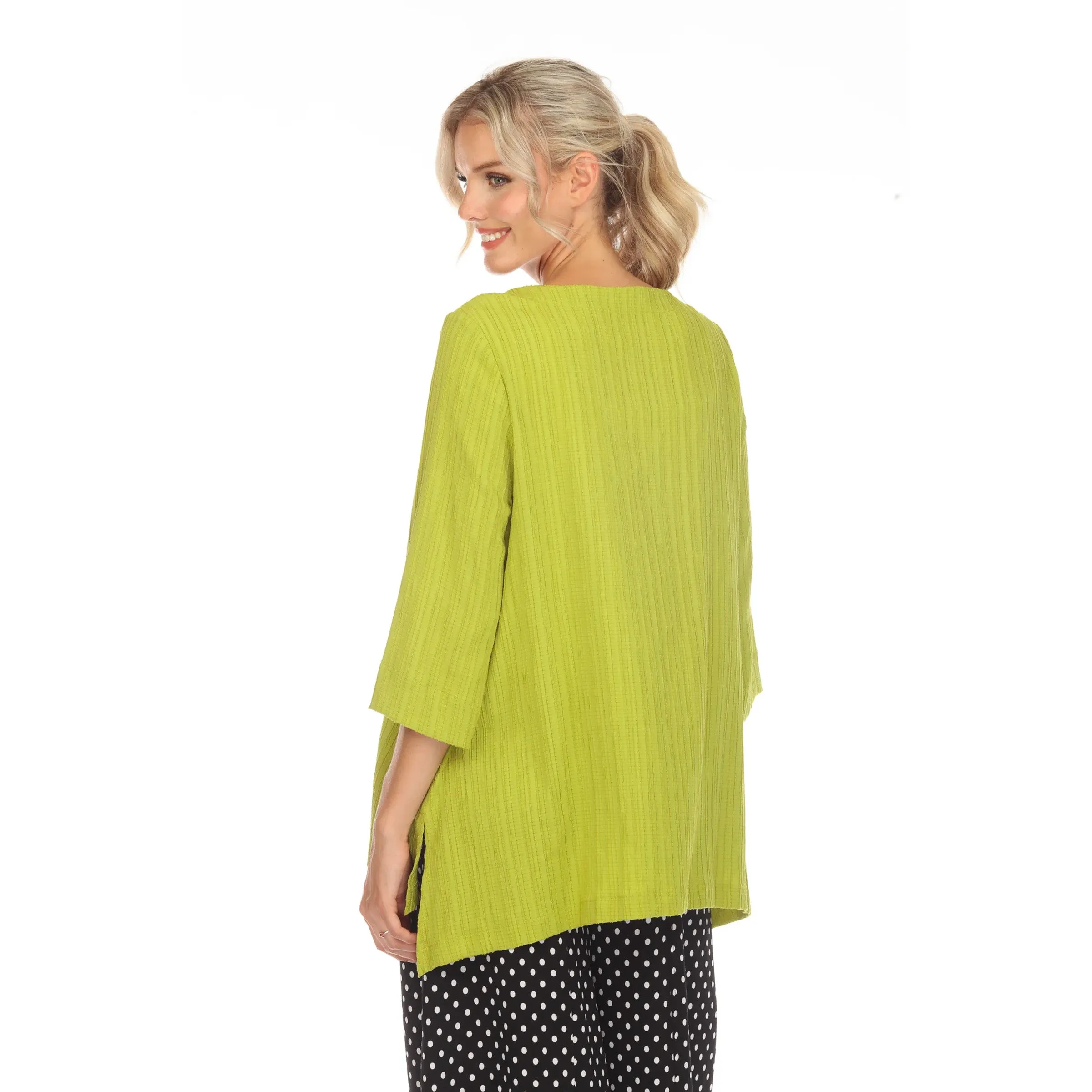 Moonlight Polka-Dot Trim Asymmetric Tunic in Lime/Black/White - 3746