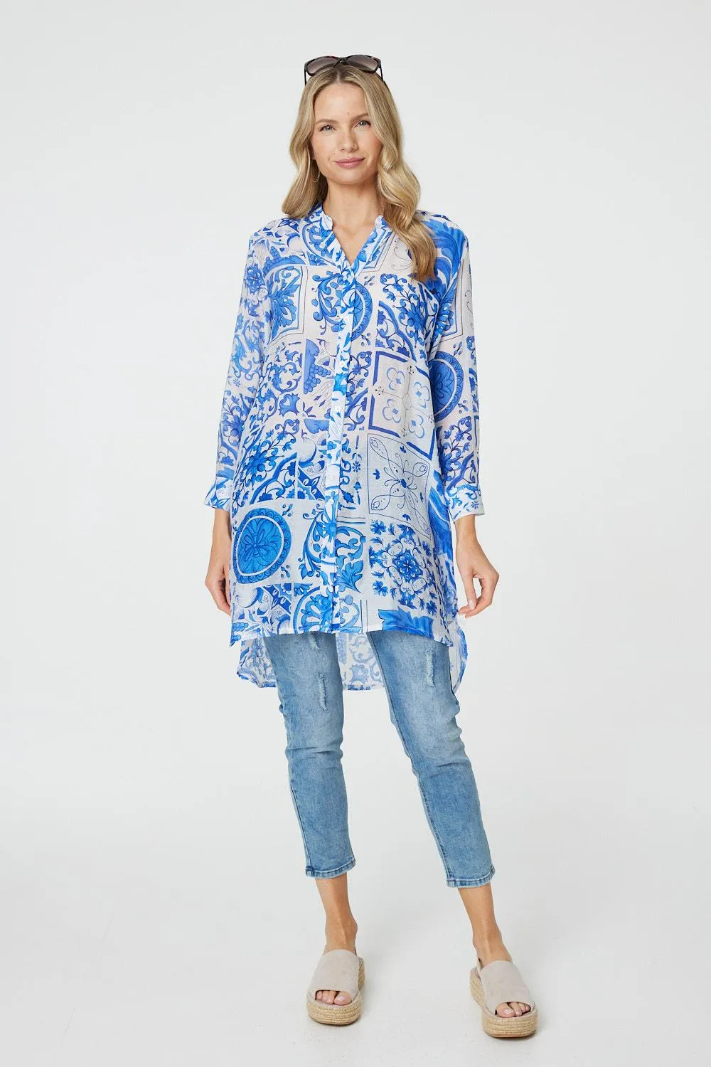 Mosaic Print Longline Blouse Dress