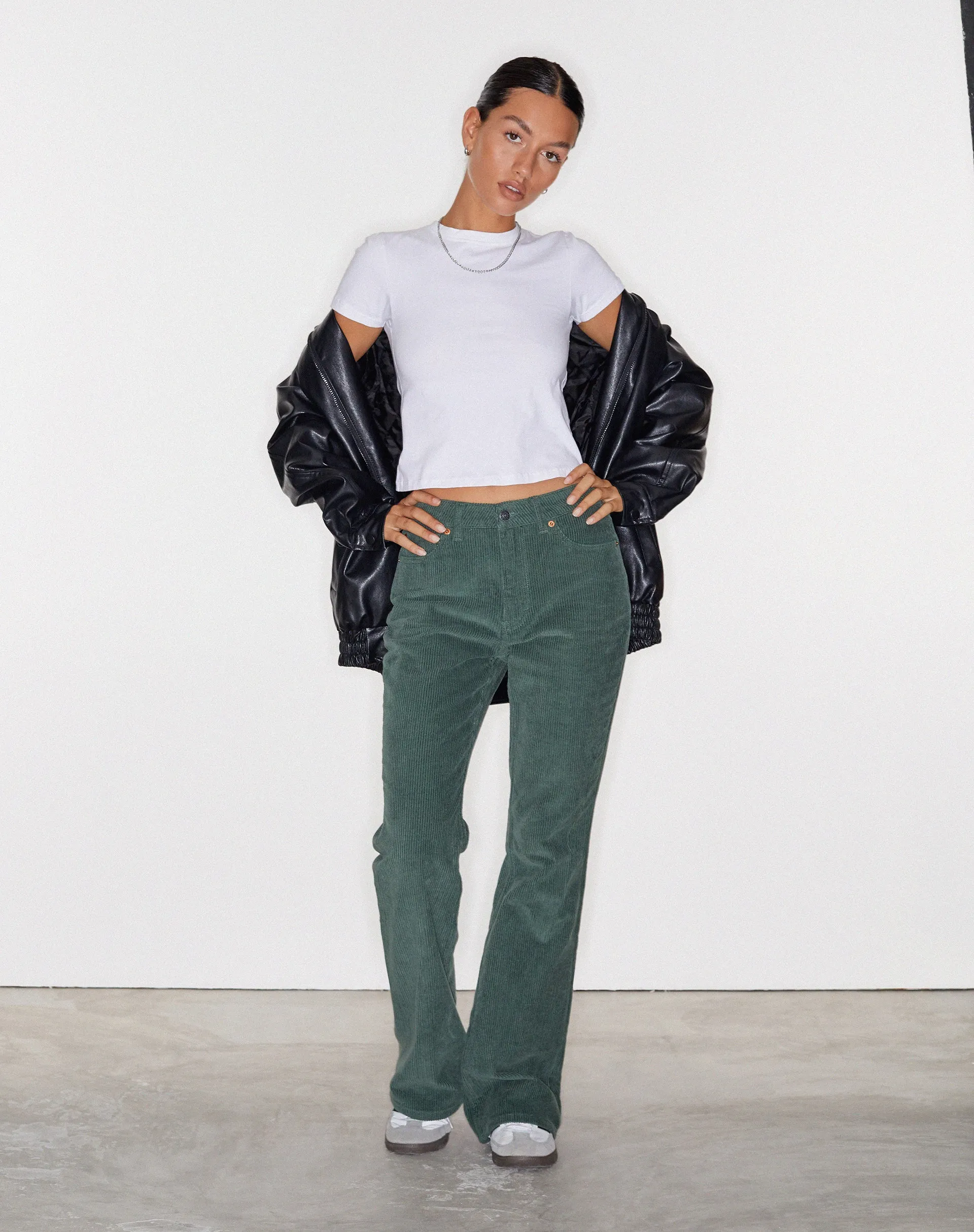 MOTEL X OLIVIA NEILL Bootleg Jeans in Cord Green