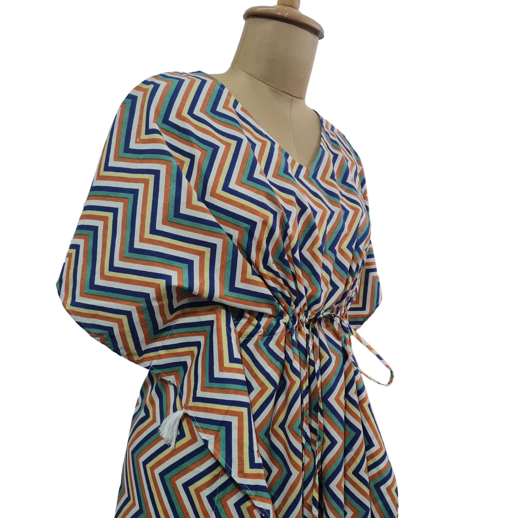 Multicolor Chevron Print Cotton Kaftan