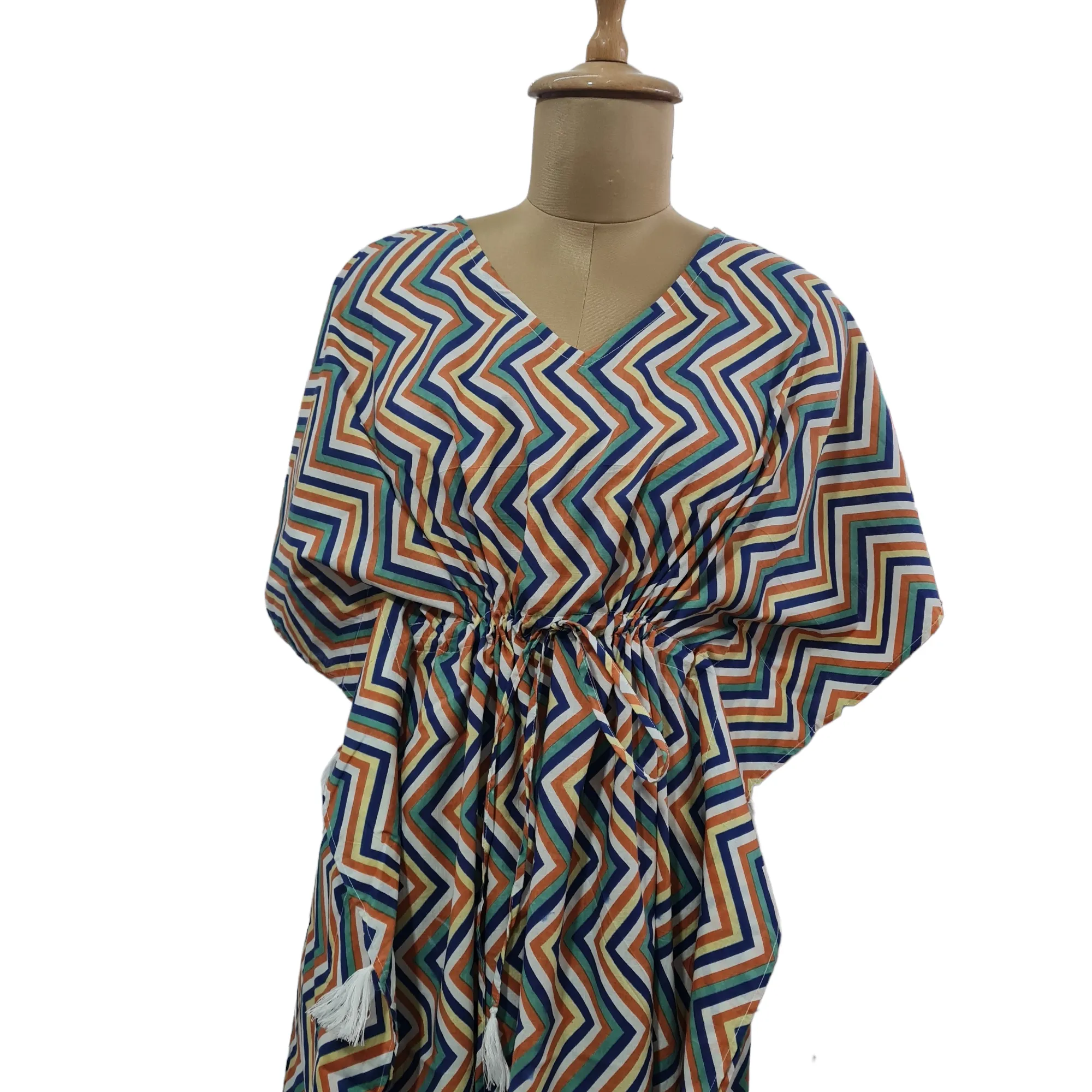 Multicolor Chevron Print Cotton Kaftan