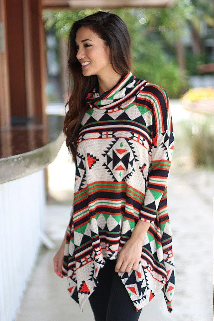 Multicolor Printed Asymmetrical Tunic