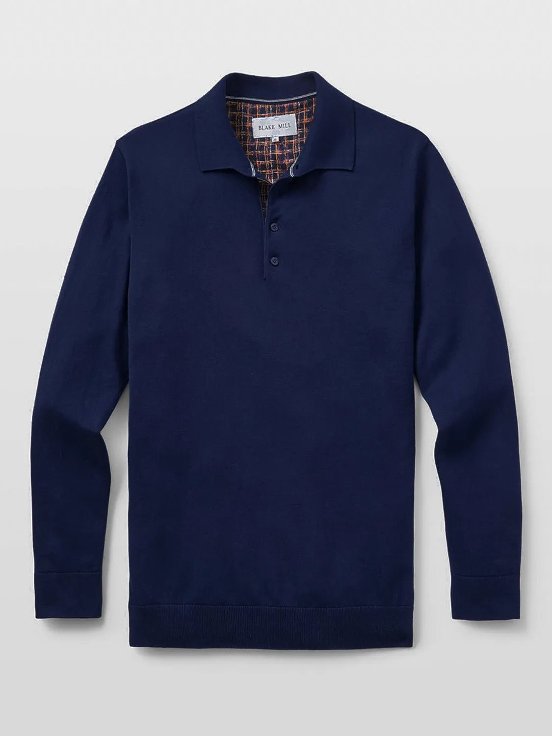 Navy Knit Polo with Check Accents