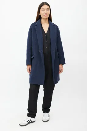 Navy Wool Double Breasted Coat