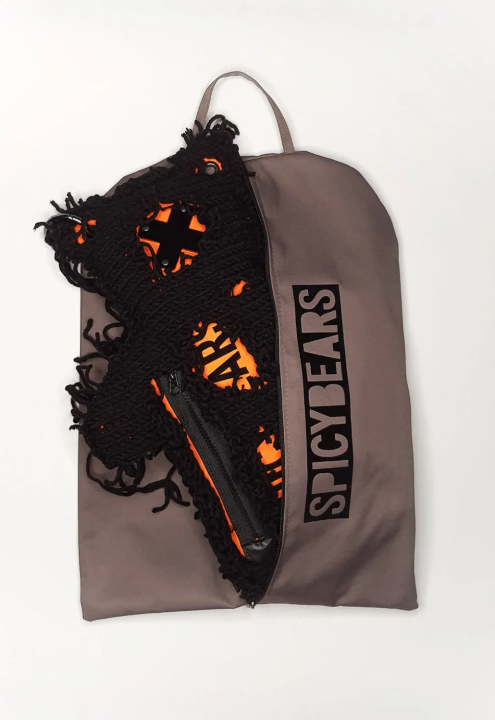 Neon Orange | Black Semi-Wool Coat | Spooky Bear Bag