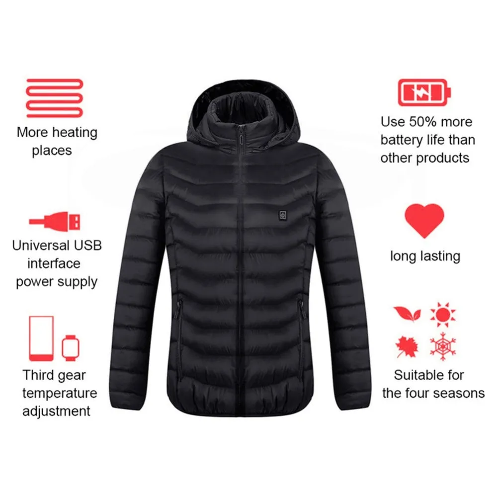 New Unisex Heated Jacket Coat USB Electric Jacket Cotton Coat Heater Thermal Clothing Heating Vest Men's Clothes Winter