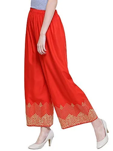 Nikshita Fashion Women's Cotton Abstract Design Ethnic Palazzo (Wk 3_19_21617, Red, Free Size)